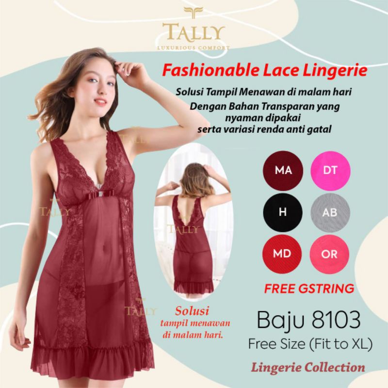 TALLY BAJU TIDUR / LINGERIE 8103 I FREE SIZE I FIT XL I BAHAN RENDA HALUS