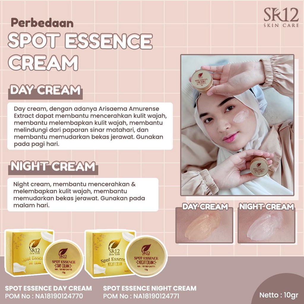 CREAM SPOT ESSENCE SR12 / TUMPAS BEKAS JERAWAT , HILANGKAN FLEK HITAM &amp; NODA WAJAH ..!! KRIM SIANG &amp; KRIM MALAM SR 12 / SPOT ESSENCE DAY &amp; NIGHT CREAM SR12 / KRIM PEMUTIH BPOM / CREAM PEMUTIH AMAN