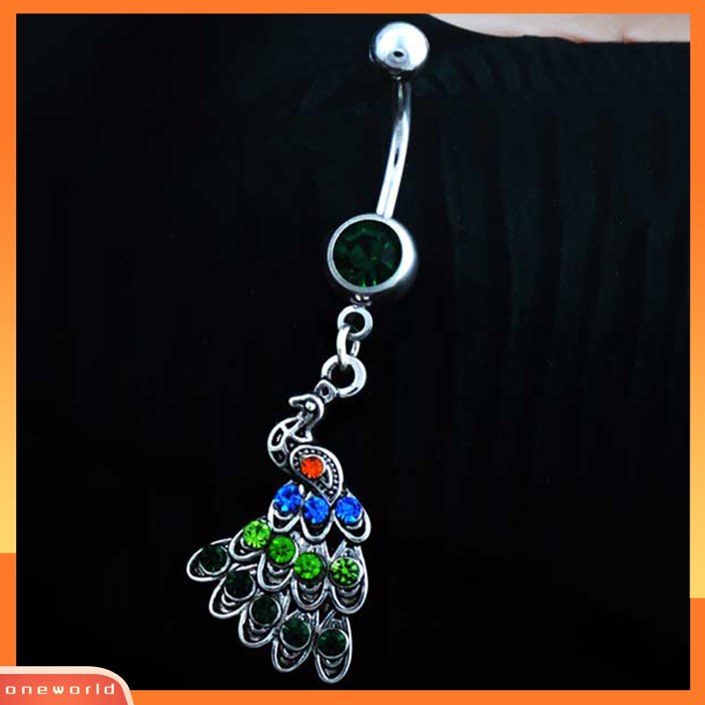 [oneworld] Merak Multicolor Berlian Imitasi Belly Bar Pusar Cincin Wanita Perhiasan Tindik Tubuh