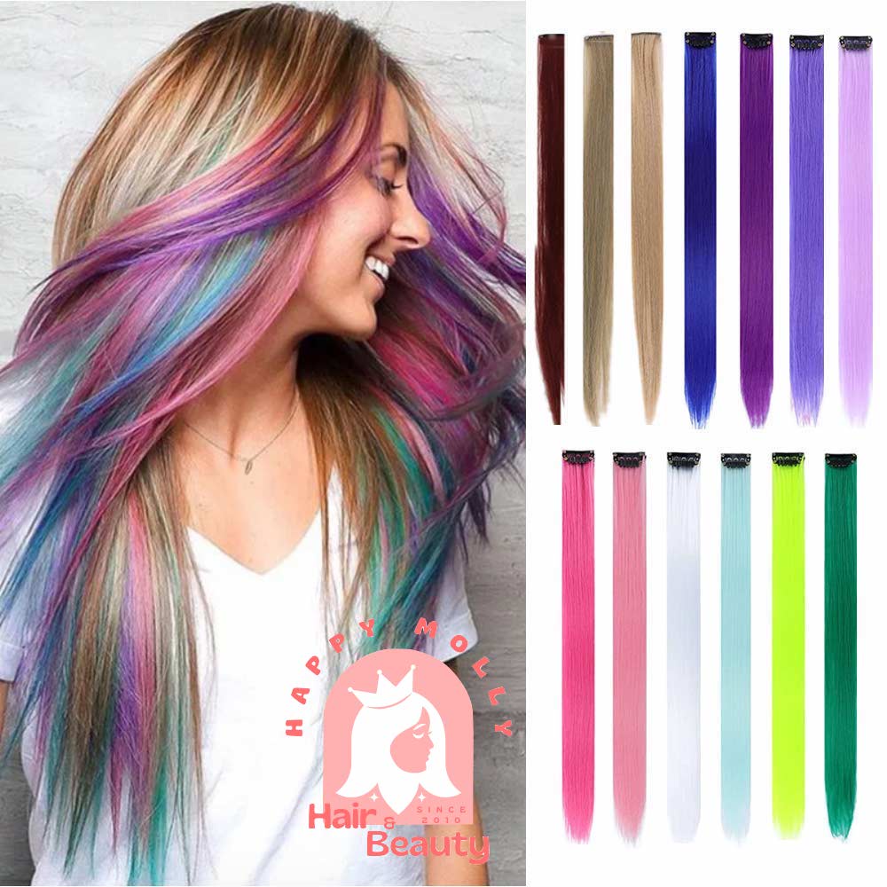 Hair Clip Extension - Highlight Rambut Sambung Palsu - Fashion Wanita Korea - Headpiece Warna Warni W8127 ( Group )