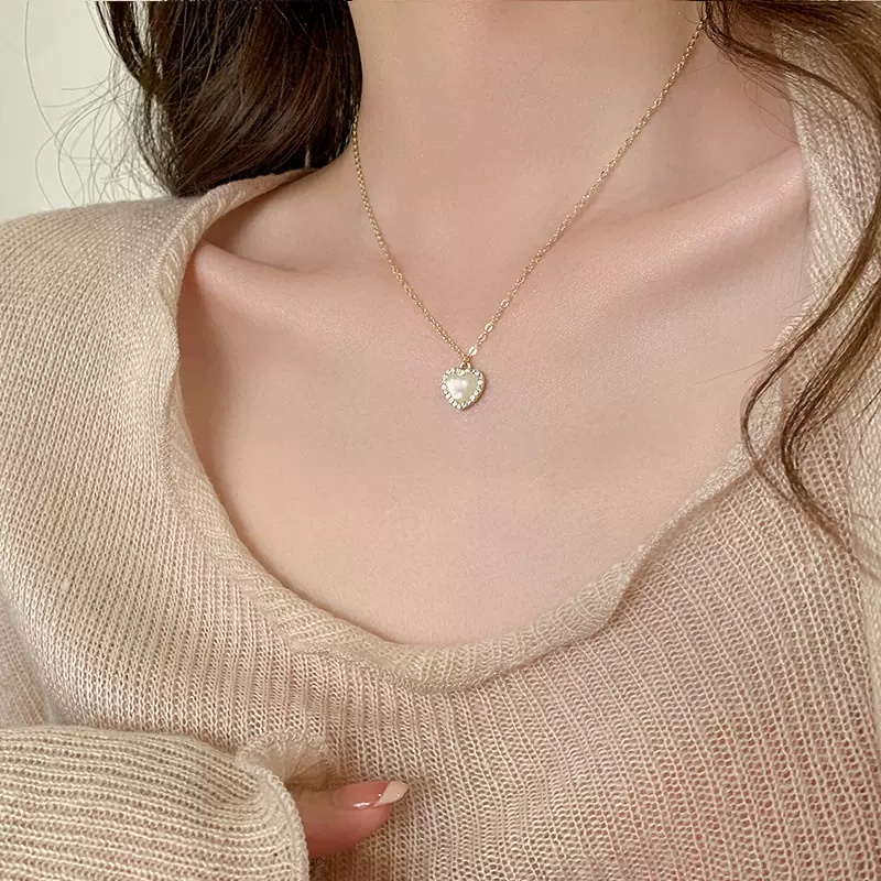 We Flower Vintage Emas Glossy Opal Hati Liontin Kalung Untuk Wanita Gadis Elegan Birthstone Kalung Tulang Selangka Rantai Perhiasan Hadiah