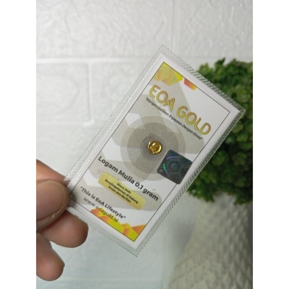 EOA GOLD Reguler Series 0,1 Gram TERMURAH TERLARIS Kemasan Laminating Emas Mini Emas Batangan Logam Mulia Murni 24 Karat Bersertifikat Resmi Asli Original Tabungan Souvenir Keren Mewah