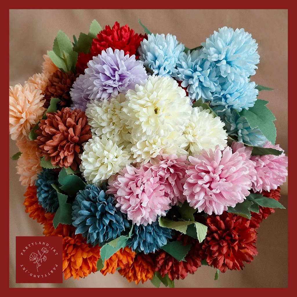 Artificial Flower Pompom Mum Dandelion Premium Bunga Palstik Bunga Artifical Bunga Paslu Bunga Hias Dekorasi