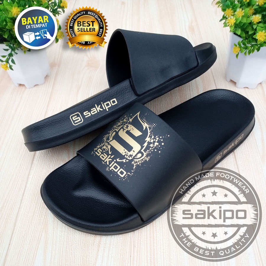 PROMO 2.2 COD SALE !! SANDAL DISTRO PRIA DEWASA REMAJA SLIDE HITAM EMAS / SENDAL SLIDE TAHAN AIR TRENDI KEKINIAN RINGAN NYAMAN DIPAKAI / SANDAL TAHAN AIR TRENDI TERBARU / SAKIPO