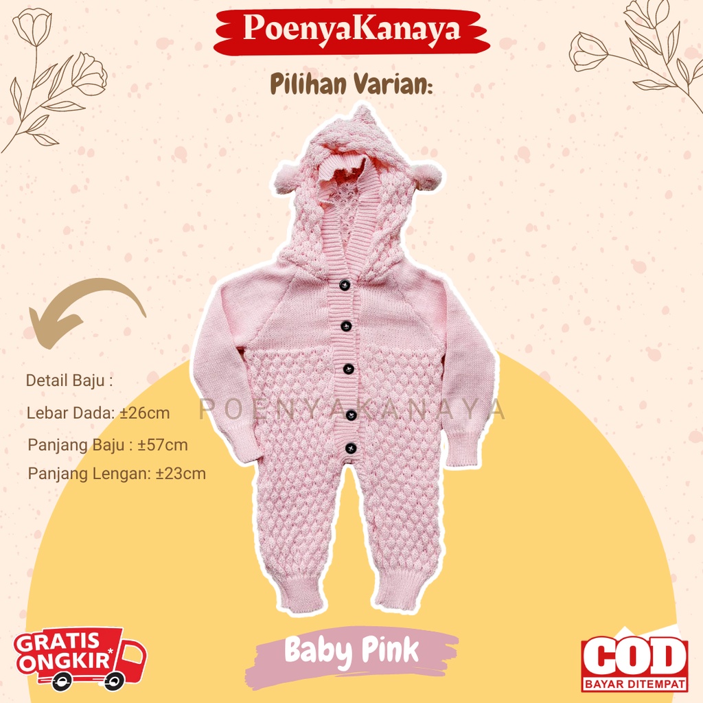 Sleepsuit Rajut Bayi Topi Buka Kaki 0-6 Bulan KD07