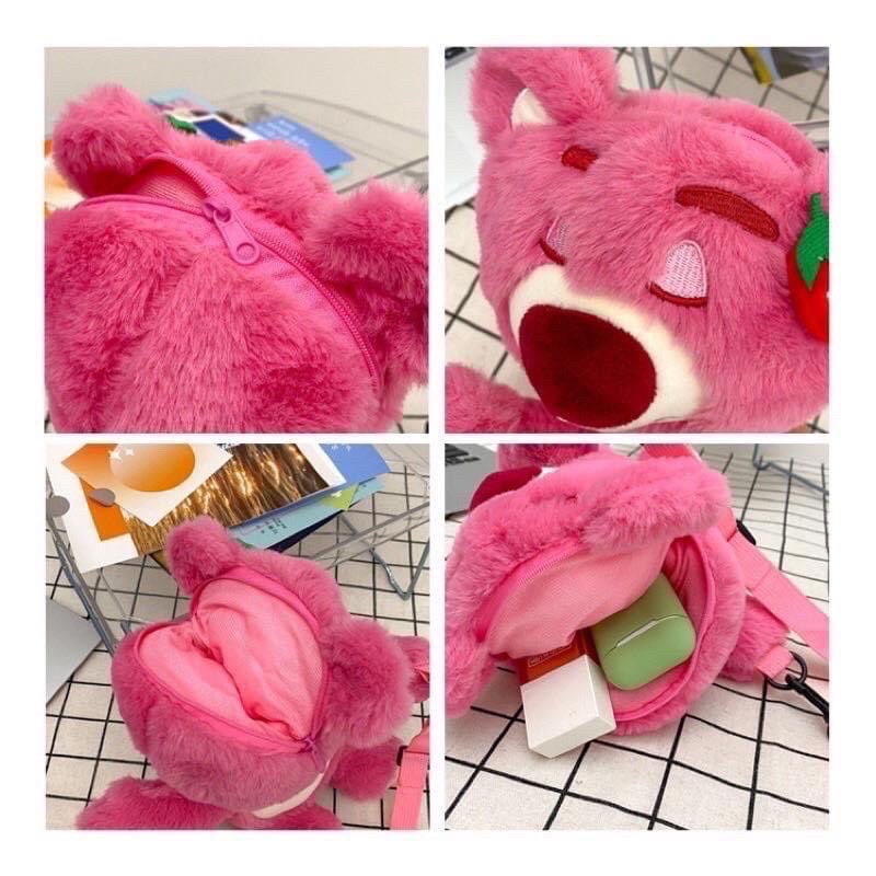 Tas Bahu Boneka Plush Anak Lucu Baru Versi Korea Dari Strawberry Bear Manyo Handbag Kartun Winnie Perempuan Sling Bags