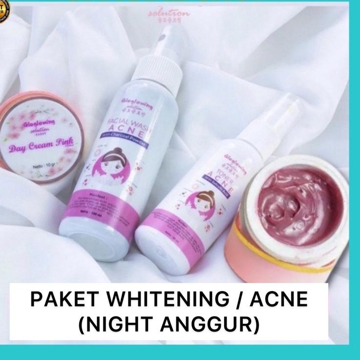 Ready Stok  Paket glowing Whitening / acne / PAKET WAJAH NIGHT CREAM ANGGUR HARGA RESELLER