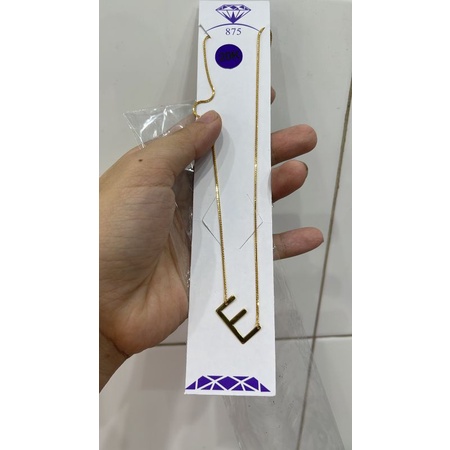 Kalung Persegi Inisial Huruf E Elegant Hadiah Kekasih Emas Asli