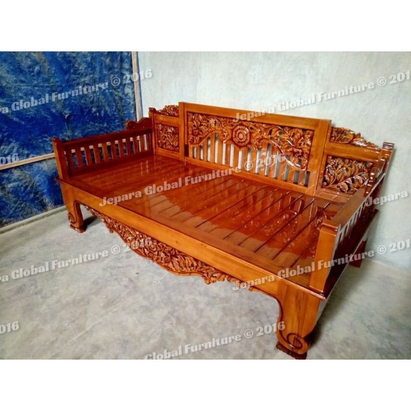 bangku bale bale ukir jati daybed rahwana 100cm ( bangku jati,,daybed,kursi ukir jati,bench jati )