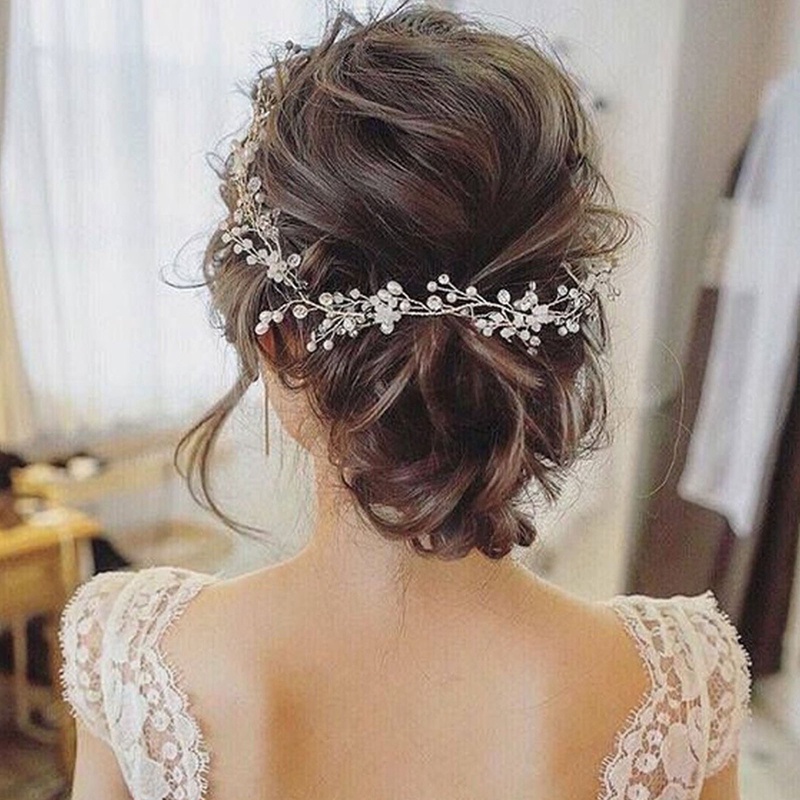 Simulasi Mutiara Rambut Rambat Untuk Pengantin Wanita Warna Rose Gold Silver Bando Kristal Pernikahan Aksesoris Rambut Hiasan Kepala Hairband