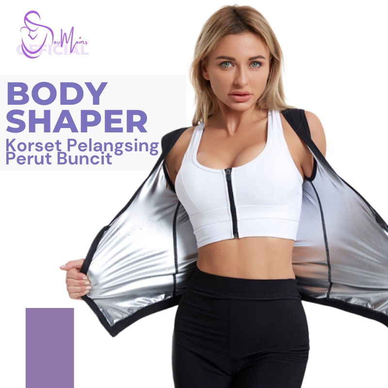 Korset Perut Wanita Pembakar Lemak Corset Korslet Kroset Alat Pelangsing Pengecil Perut Buncit Rompi Baju Sauna Pembakar Lemak Fat Burner Burn Pinggang Jumbo Body Shaper Korset Cami Zipper Silver Resleting Neoprene Original Premium Ori