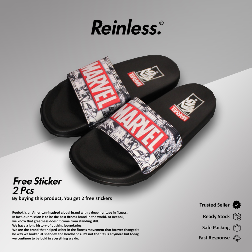 Sandal Slop/Slide/Slip On Marvel Hitam Unisex Pria dan Wanita