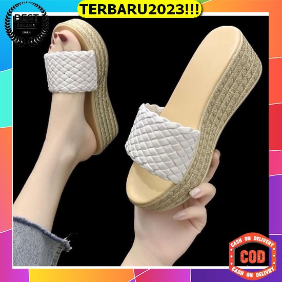0020 Wedges Heels Wanita Import Sandal Hak Tinggi Abbushoes Ym 16 Wedges Sandal Anyaman  Wanita 7Cm