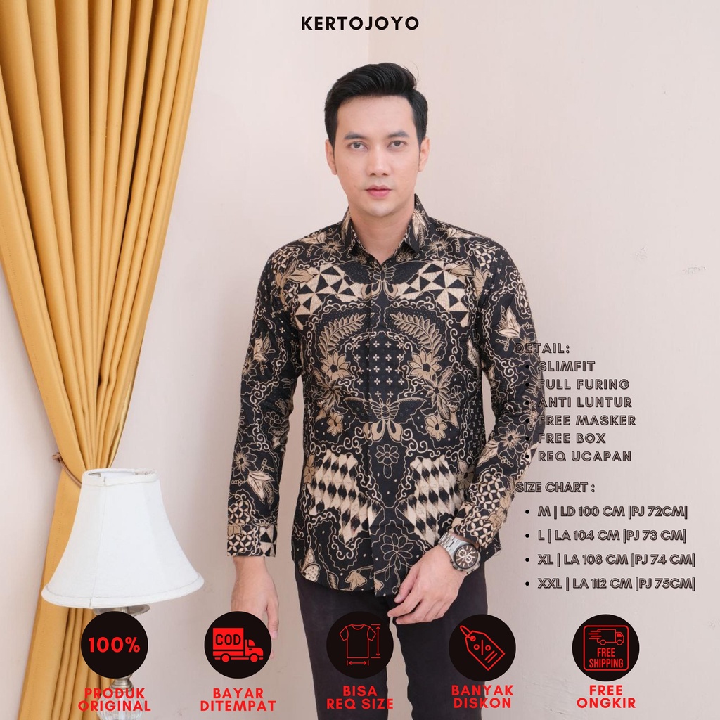 BATIK SLIMFIT seragam BATIK KERTOJOYO KJ021 kemeja batik pria full furing baju batik alisan pria BAJ