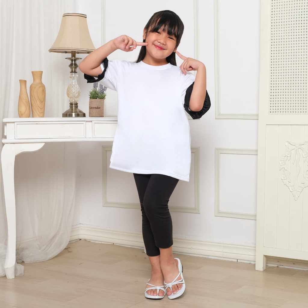 Hzl_outfit Baju Kaos Anak Perempuan Polos Naswa Lengan Kerut Pendek/ Kaos Baju Lengan Kerut