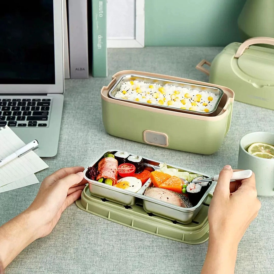 LIVEN Kotak Makan Double Layer Portable Electric Cooking Box - FH-18 - Green