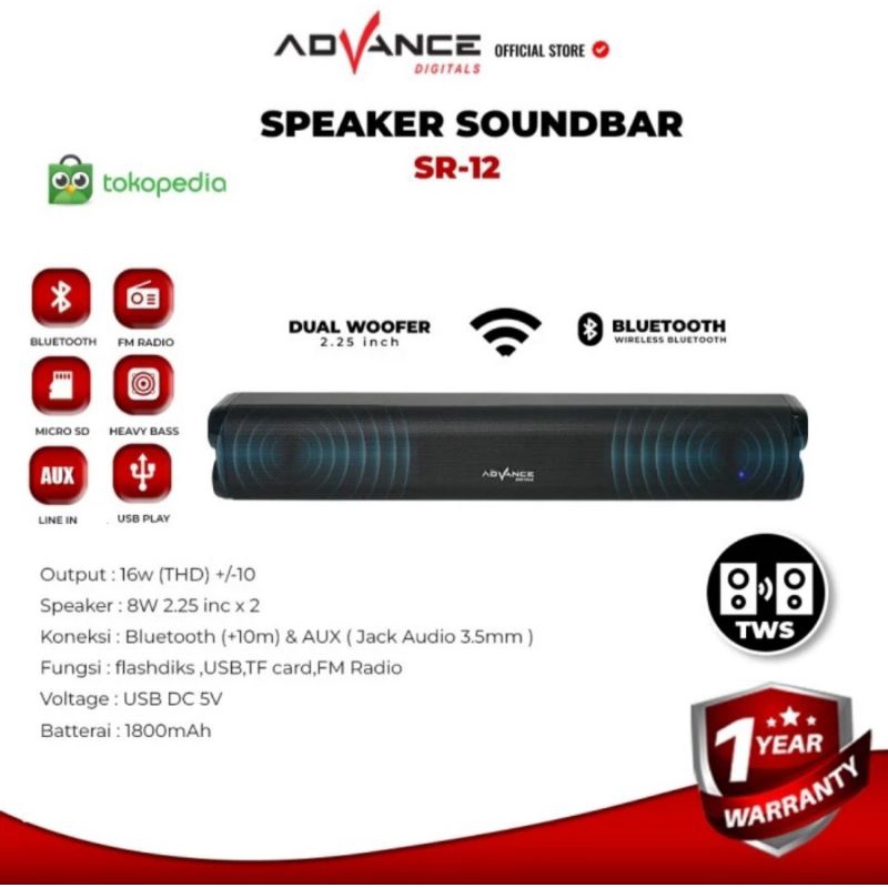 Advance Speaker Bluetooth Soundbar SR12