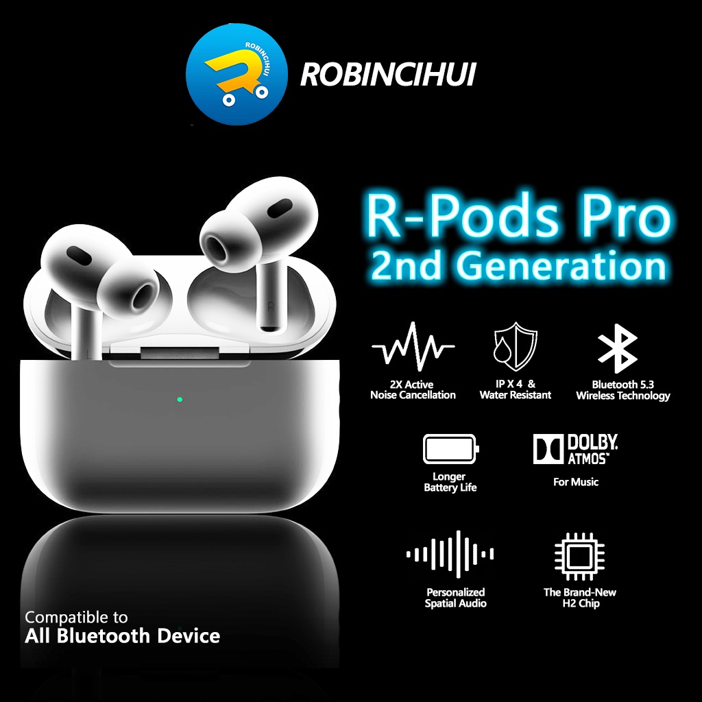 R-Pods PRO 2nd Generation 2023 (Generasi ke dua) Wireless Charging + Final Upgrade + IMEI/ SERIAL NUMBER VALID + NOISE CANCELLING - Headset IPH 7, 8, X, XR, XSMAX, 11, 12, 13, 14 - Earphone IPH - Handsfree IPH - Earbuds IPH