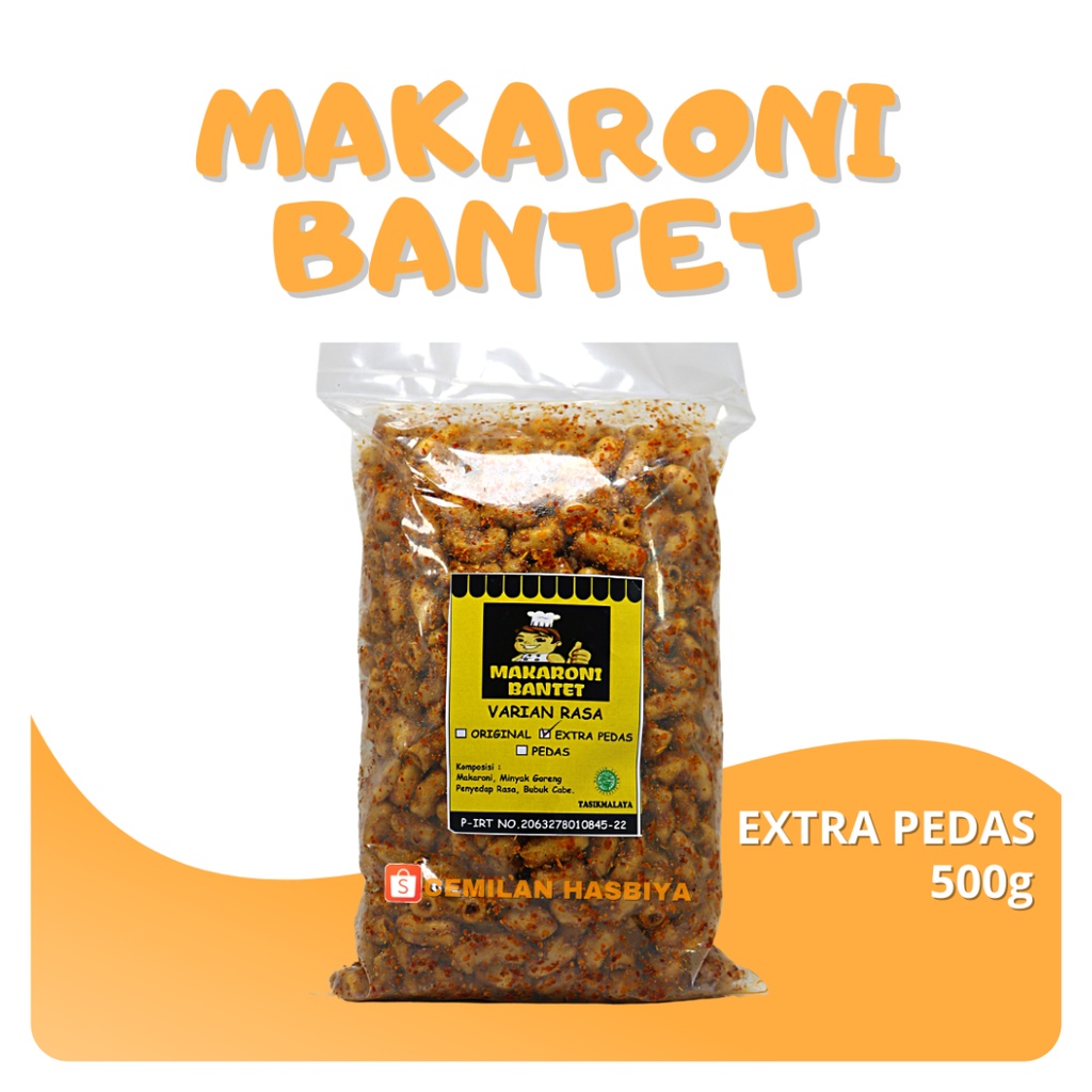 MAKARONI BANTET KHAS KOTA TASIKMALAYA KEMASAN 1/2KG - MAKARONI BANTET EXTRA PEDAS CAP KOKI