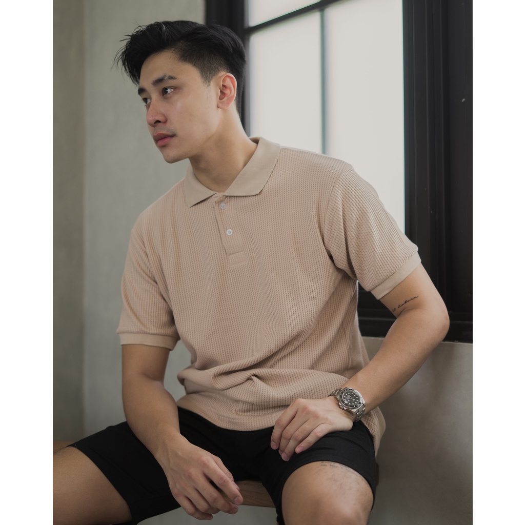 SHIBUYA POLO WAFFLE - Kaos Polo Waffle in Beige