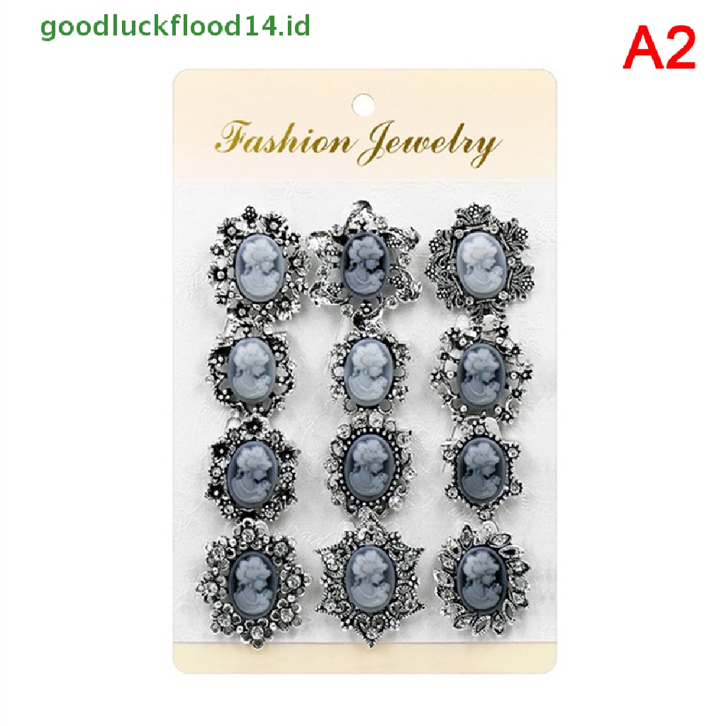 [GOOGFOUR] 12buah Pin Bros Cameo Bahan Resin Dan Berlian Imitasi Gaya Vintage in Antik [TOP]