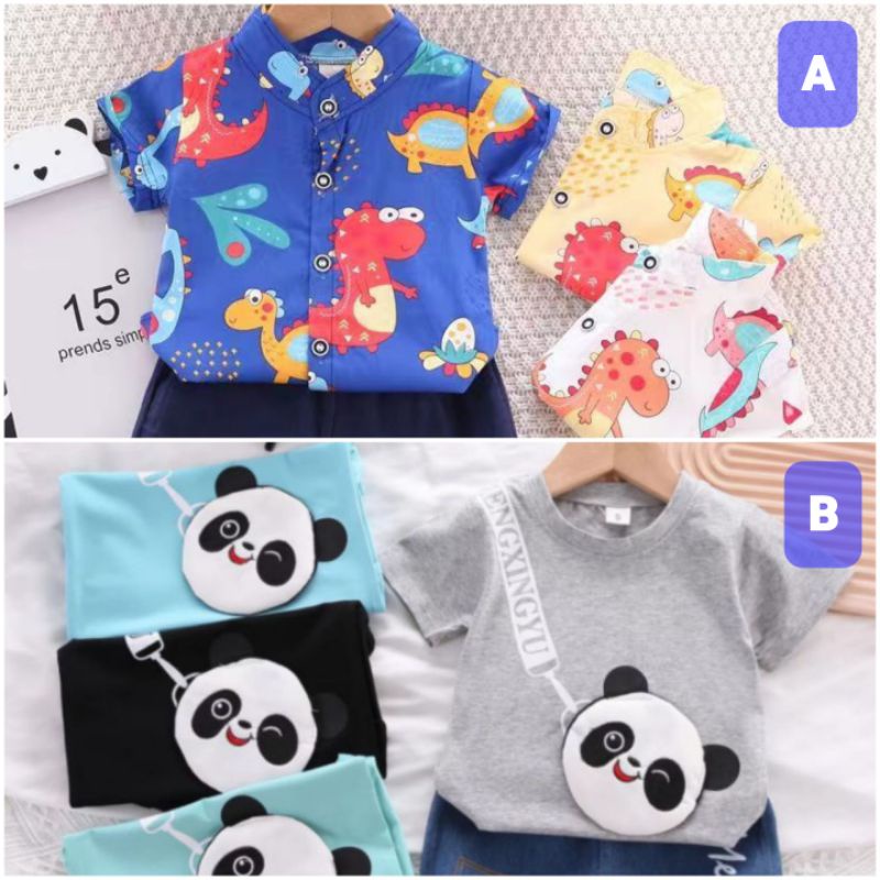 Baju Bayi Anak Laki Laki Dinosaurus / Panda Kemeja Kaos Oblong setelan jeans denim  anak  6 bulan -  3 th Tshirt katun oblong