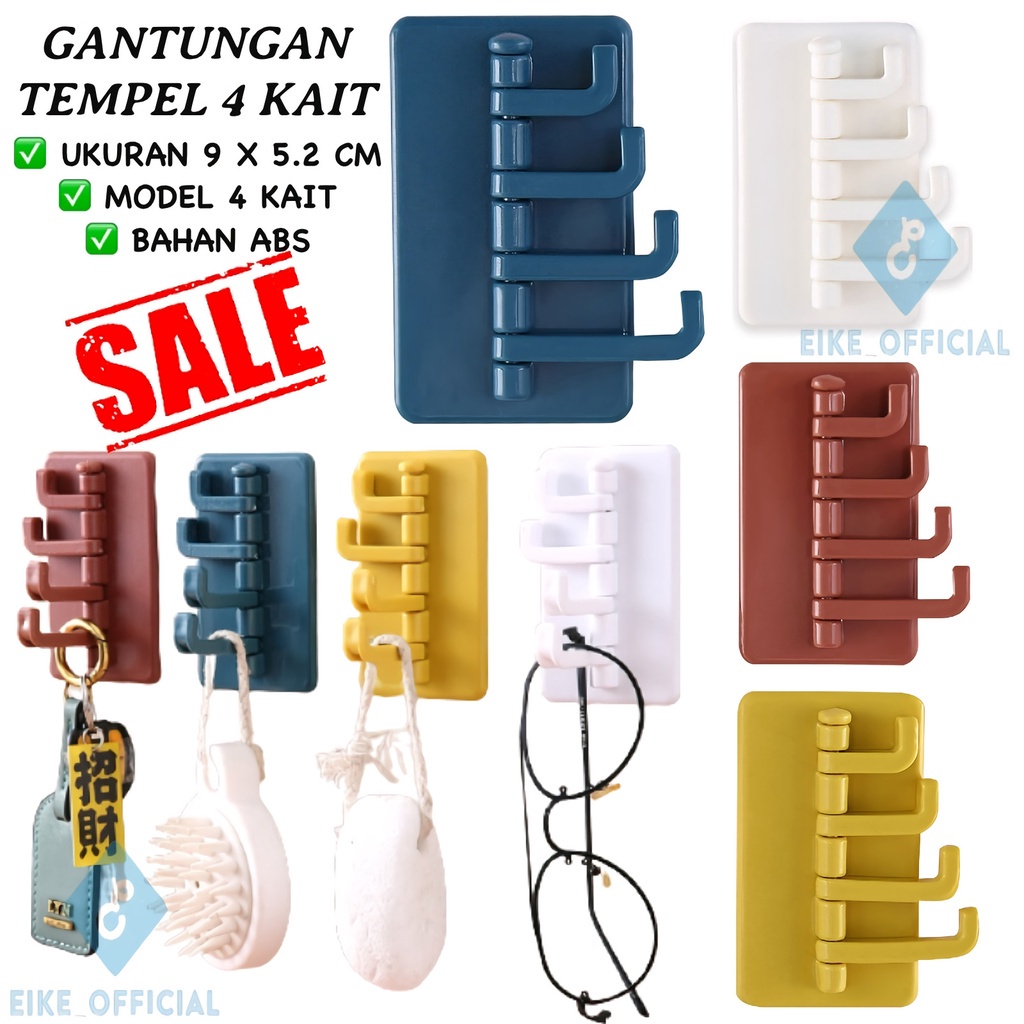 [Eike] Gantungan Tempel Hook 4 Kait / Gantungan Baju / Gantungan Tempel Kamar Mandi / Gantungan Lipat 4 Kait