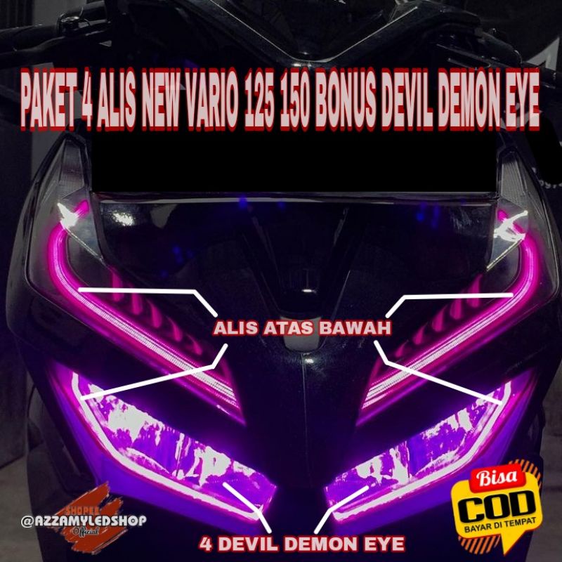 PROMO Paket lampu alis new vario 125 150 4 alis bonus 4 devil demon eye tanpa bintik led grade super terang