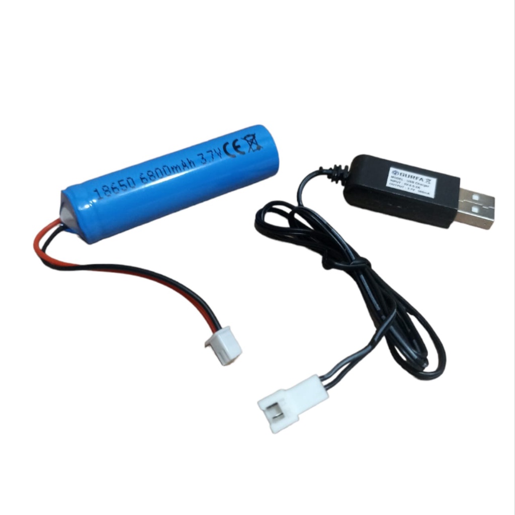 Paket Kabel USB + Baterai Mainan Anak / RC/ Speaker &amp; Elektronik Lainnya 1X 18650 6800mAh 3,7V KONEKTOR JST XH 2 PIN