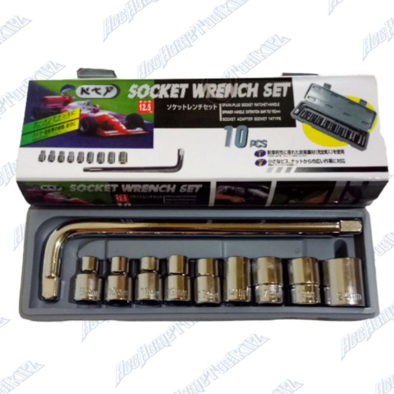Kunci Sock Set 10Pcs Socket Wrench Set 1/2&quot; Kunci Ban Mobil Motor Sepeda Mata Sok 8 , 10 , 11 , 12 , 13 , 14 , 17 , 19 , 24 mm