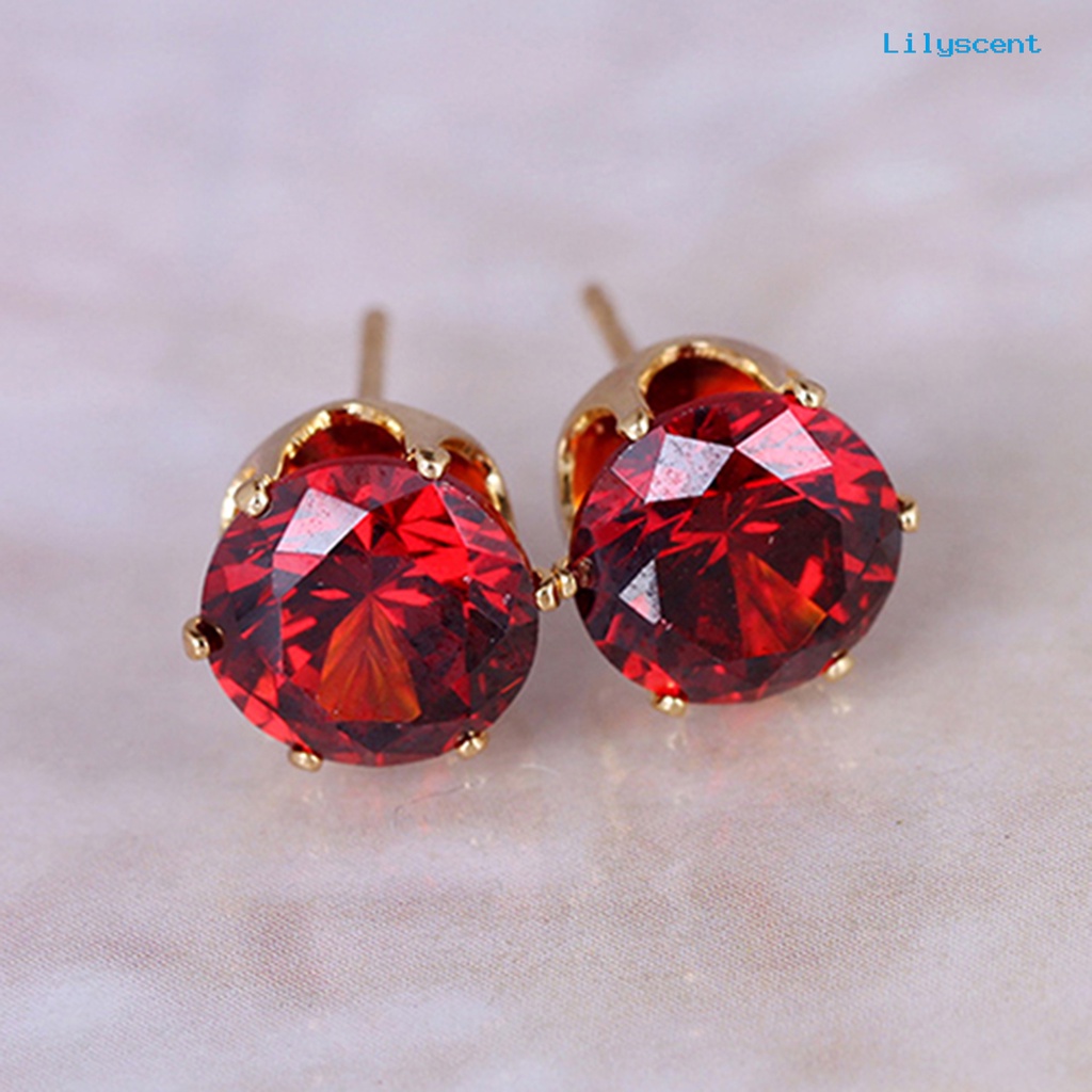 [LS] Ear Studs Elegan Semua Pertandingan Cubic Zirconia Bulat Anting Indah Untuk Pacaran