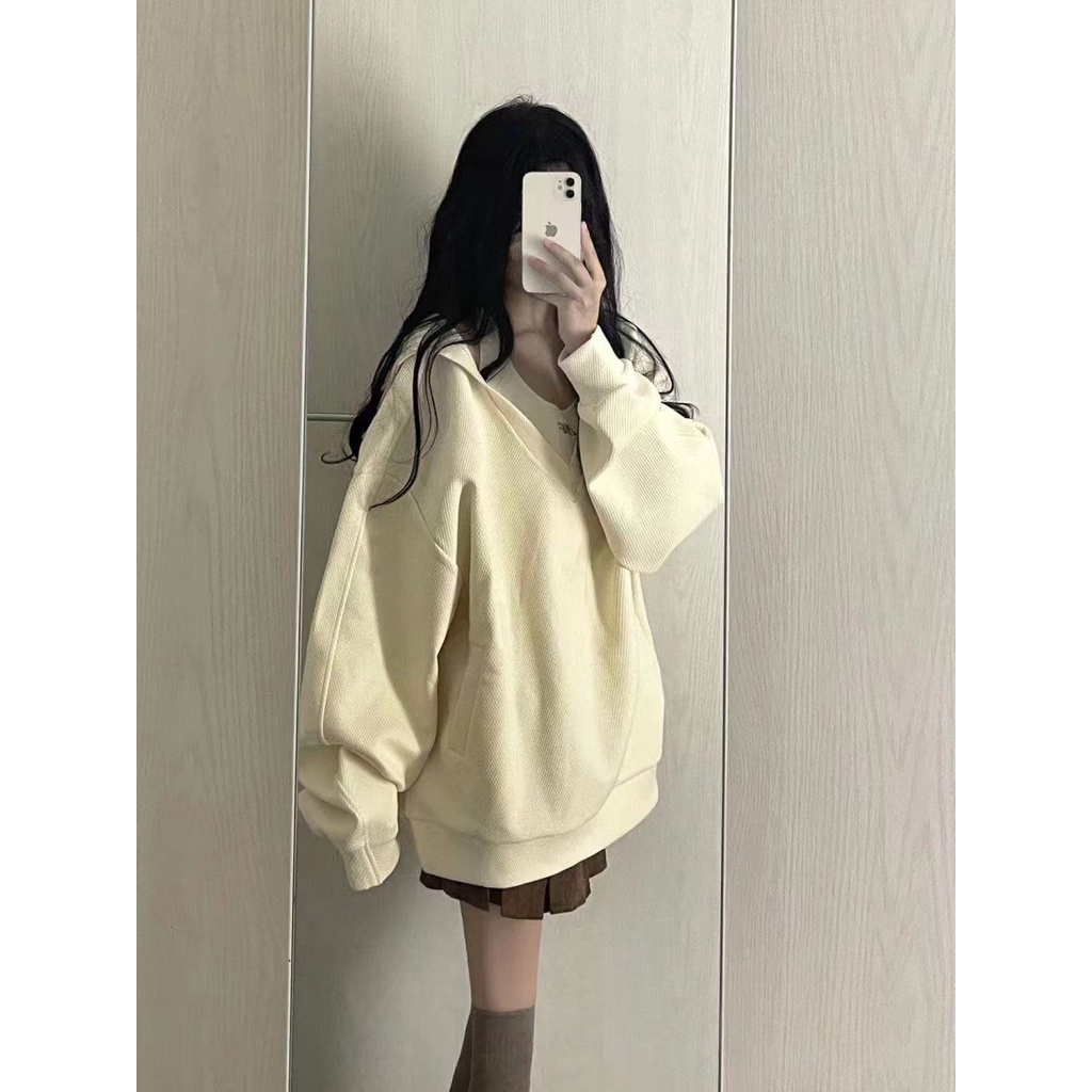 ♣☬Lanao keinginan murni gaya hot girl menggantung leher bordir musim semi dan musim gugur dua potong sweater retro Harajuku BF all-match hoodie kasual