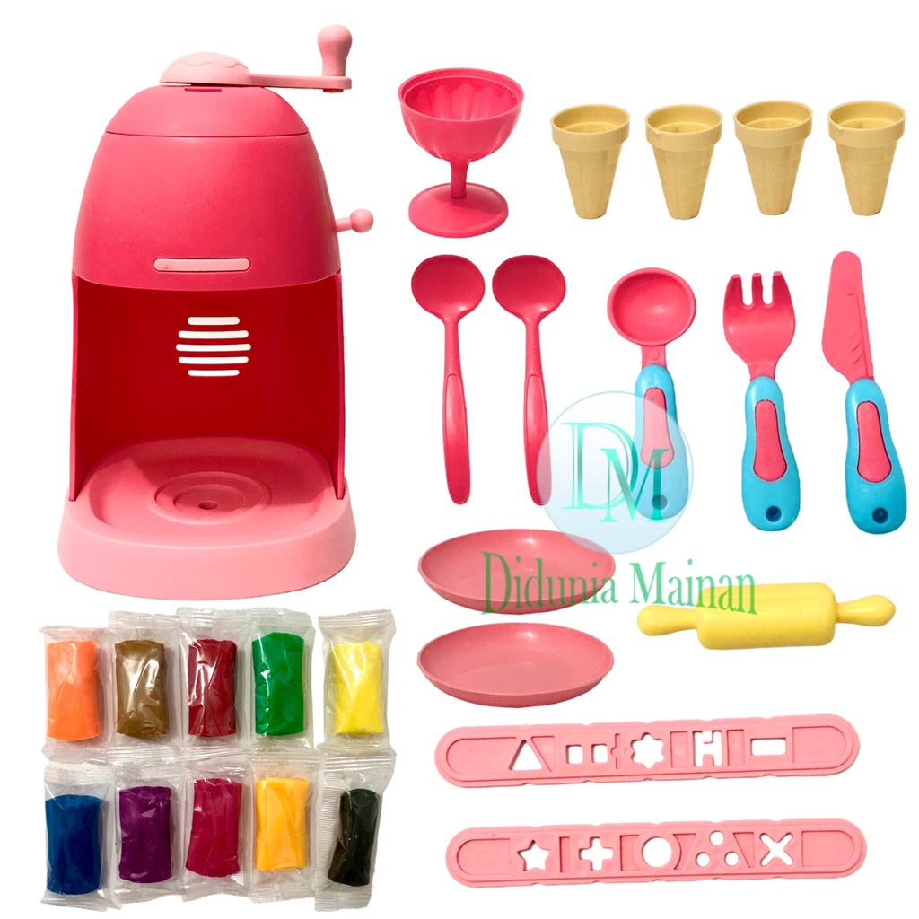 Mainan lilin anak mesin es krim play fun doh set win doh color machine ice cream