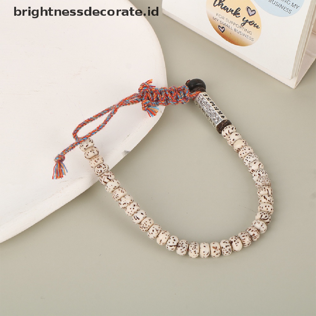 [Birth] Tibet Buddhist Anyaman Alami Bodhi Manik-Manik Beruntung Simpul Gelang Diukir Jimat Buatan Tangan Pria Wanita Pembukaan Adjustable Gelang Enam-Karakter Mantra Bodhi Gelang Hadiah [ID]