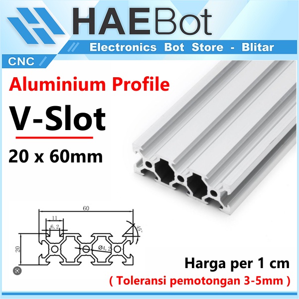 [HAEBOT] Aluminium Profile V Slot 2060 20x60 AP2060 Alumunium Profil CNC Frame Extrusion Mini Kerangka Mekanik Series 20mm x 60mm 3D Printer 1 cm