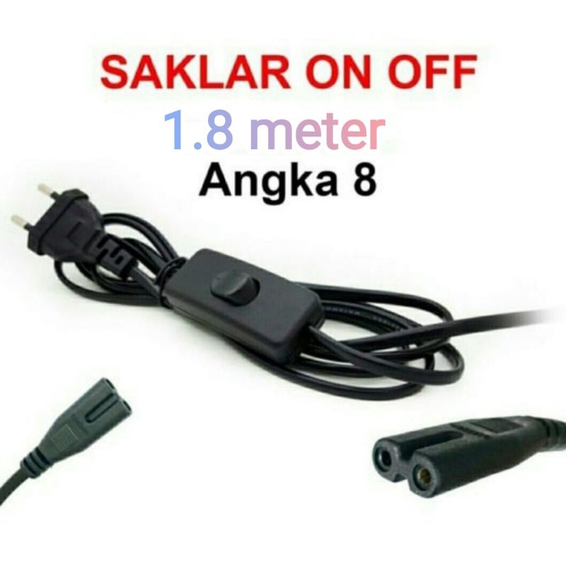 Kabel power angka 8 + on/off / Kabel AC / Printer / Tape