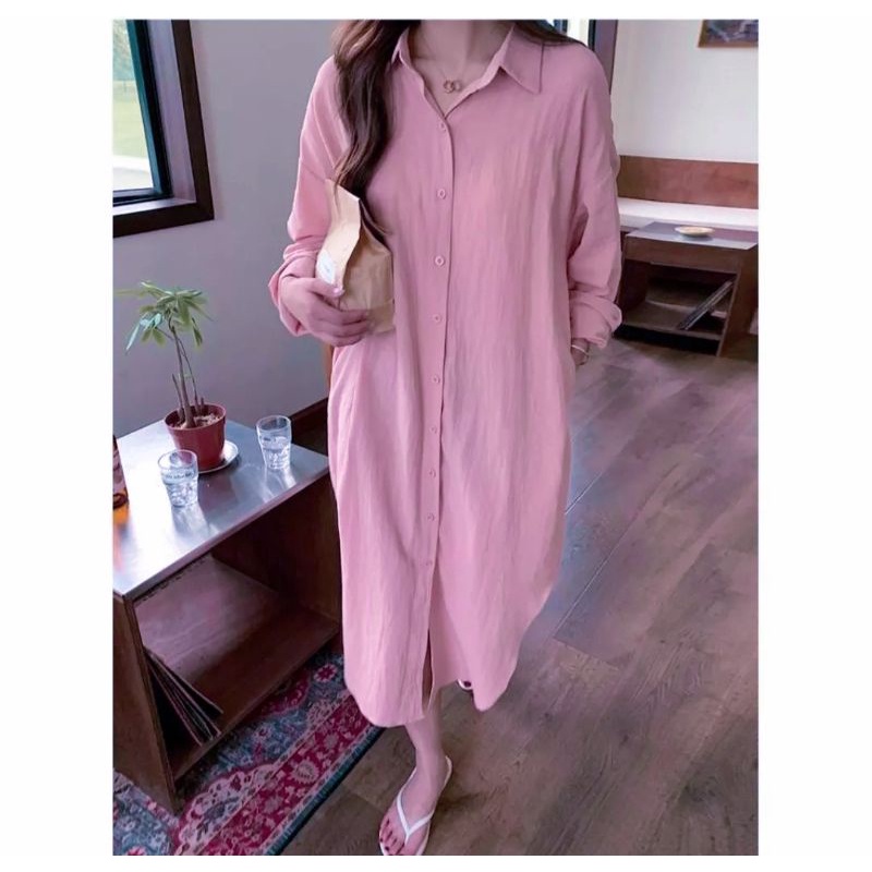 Chintya Long Tunik Crinkle Airflow | Tunik Kemeja Basic Outher Wanita Korea | Baju Atasan Wanita | Outfit Remaja&amp;Dewasa Bahan Crinkle