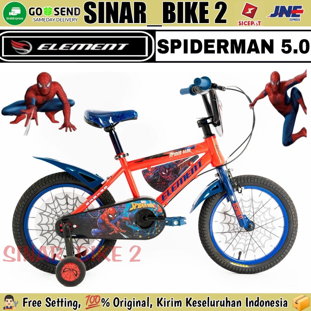 Sepeda Anak Laki BMX ELEMENTUkuran 12, 16 &amp; 18 inch SPIDERMAN 5.0 MARVEL