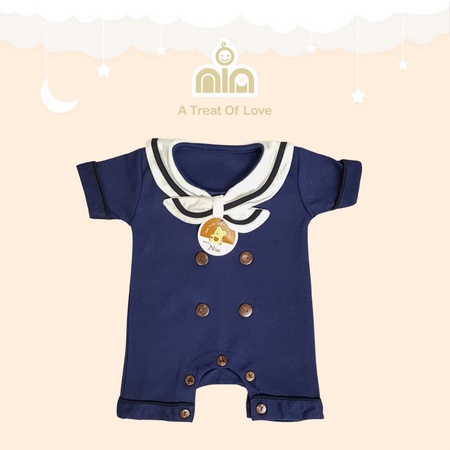 NIA Romper Bayi Unisex Nia Sailor Warna Polos 0-6 Bulan