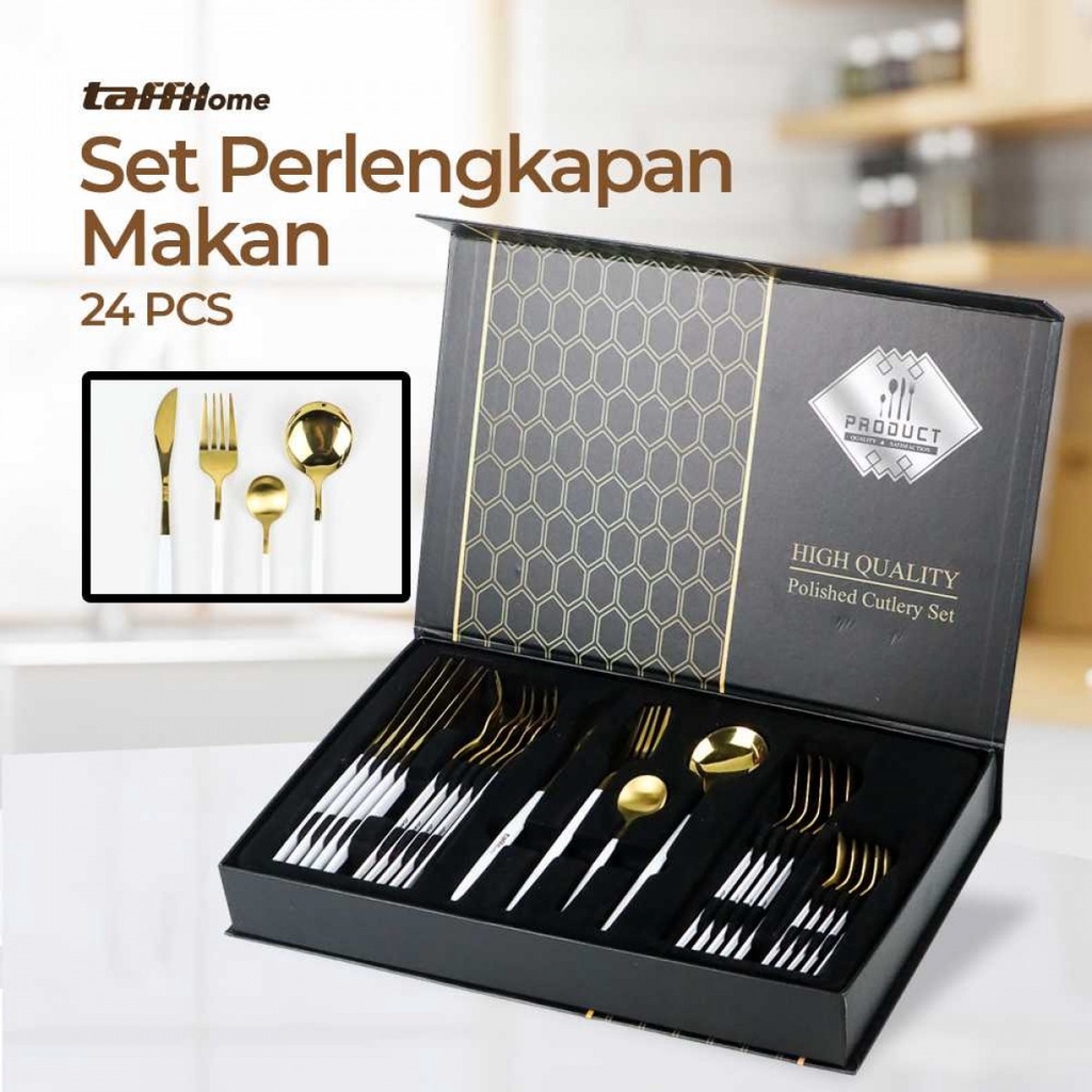 TaffHOME Cutlery Set Perlengkapan Makan Sendok Garpu Pisau 24 PCS