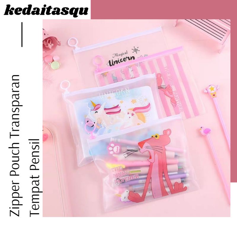 

Zipper Pouch Transparan Unicorn Tempat Pensil Crayon Bening Transparan