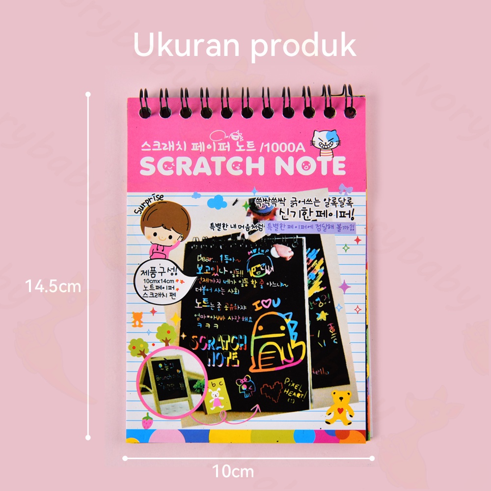 Ivorybaby Scratch note kecil Rainbow scratch paper note book Buku magic warna