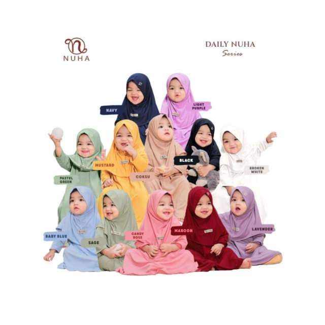 Daily Nuha set Gamis + jilbab Anak Perempuan