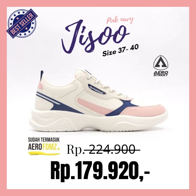 Aerostreet 37-40 jisoo pink navy - Sepatu Sneakers Casual Sport Sekolah cewek Wanita Aero Medan shoes