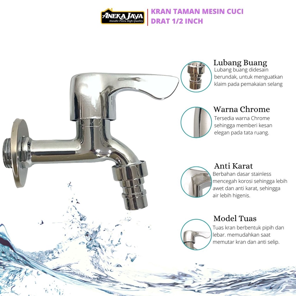 Kran Taman Tembok Mesin Cuci Multi Fungsi -  1/2 Inch Stainlees Anti Karat - High Quality