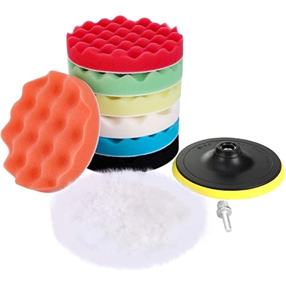 Busa Poles 3 4 5 Inch Set 10 PCS Sponge Polishing 3&quot; 4&quot; 5&quot; Pembersih Lap Mobil Motor Wool Sanding Pad Adaptor M10 M14 LUMOS ART