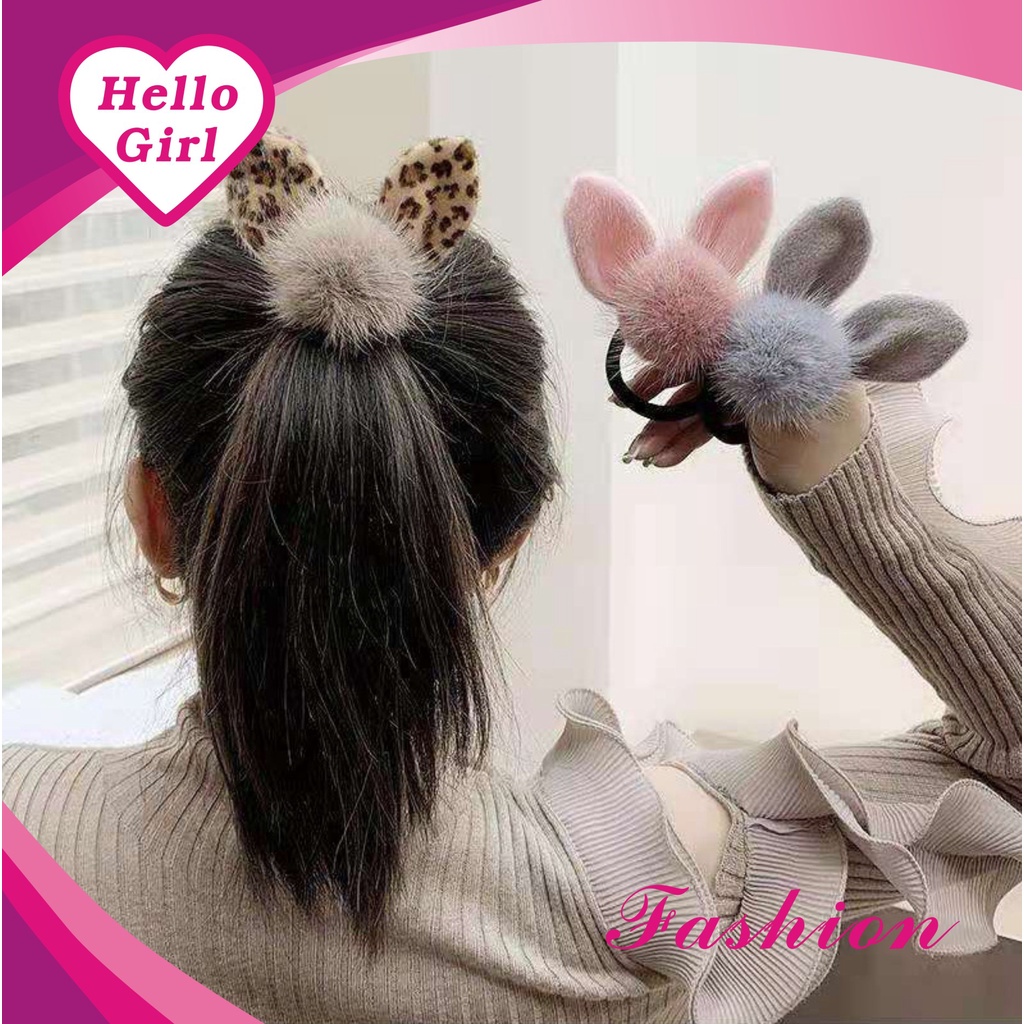 (Hello Girl) F194 Ikat Rambut Wanita Motif Bulu Telinga Gaya Korea Import