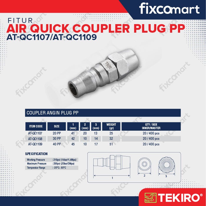 Tekiro Quick Coupler Plug PF / PH / PM / PP Sambungan Selang Kompresor