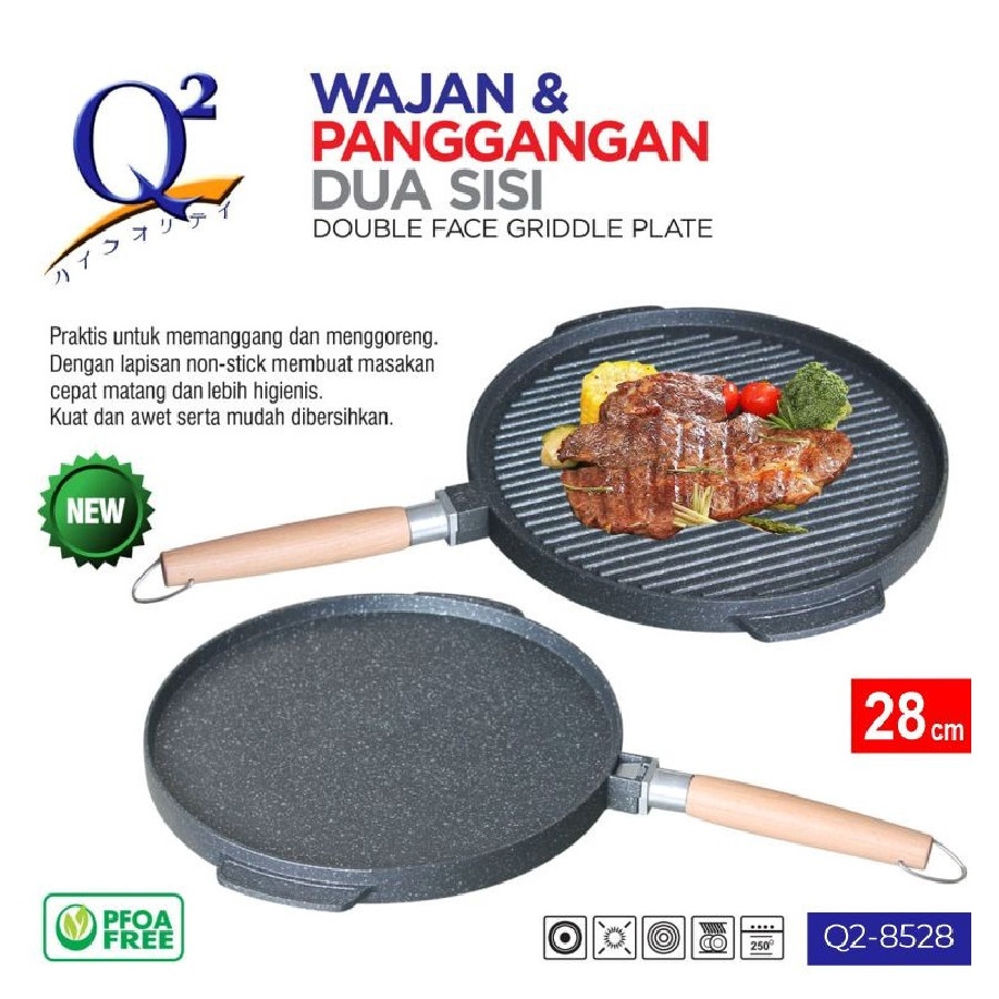 Q2 Wajan Panggangan 2 sisi Q2 8528 Multi Grill Pan Teflon Anti lengket