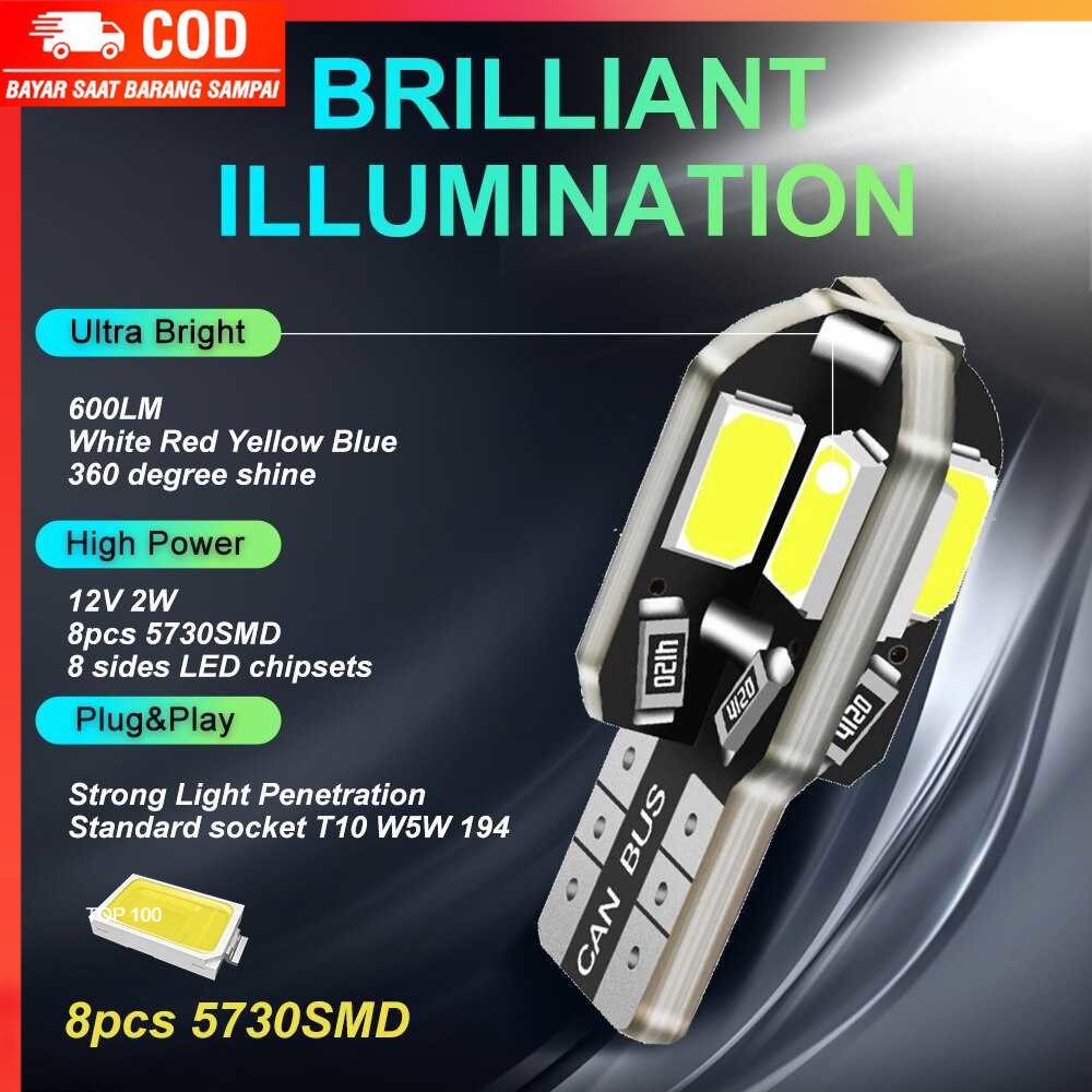 ( 100% BARANG ORI ) ASLENT Lampu LED Parkir Mobil Canbus LED T10 W5W 12V 6000K 1PCS - 8SMD